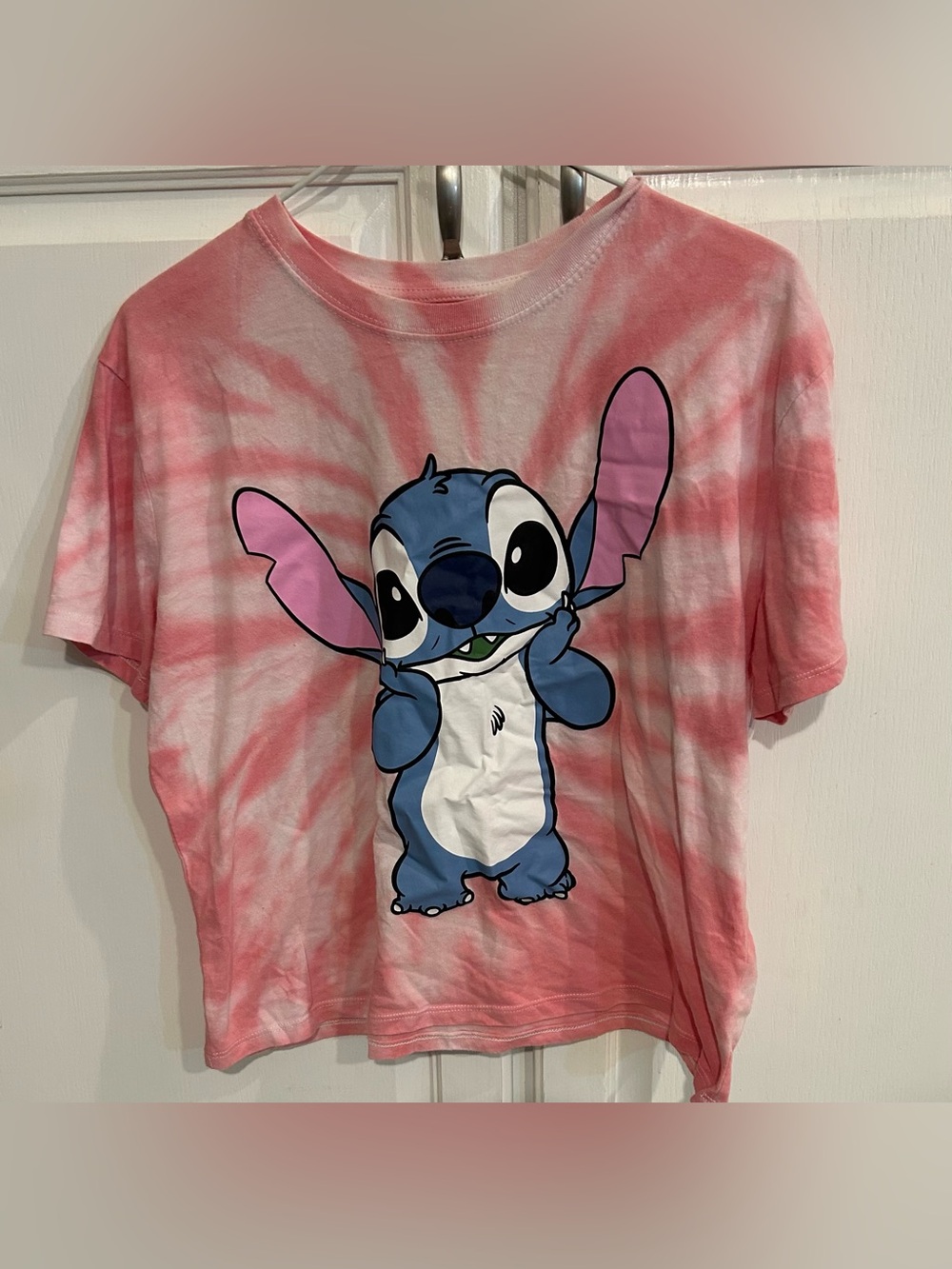 Disney Pink Tie-Dye Stitch Cropped Tee